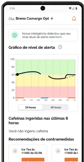 Tela do aplicativo iAlerta com o gráfico de nível de alerta e as recomendações de contramedidas