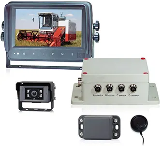 Componentes do sistema de detecção de proximidade: monitor, unidade de controle, câmera e sensor de radar